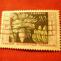 Timbru Africa Occ. franceza 1958 - Prod. banane ,val. 20fr. stampilat