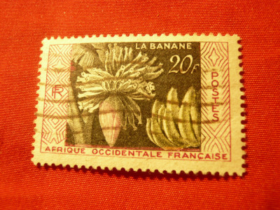 Timbru Africa Occ. franceza 1958 - Prod. banane ,val. 20fr. stampilat foto