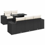 Set mobilier de gradina cu perne, 6 piese, negru, poliratan