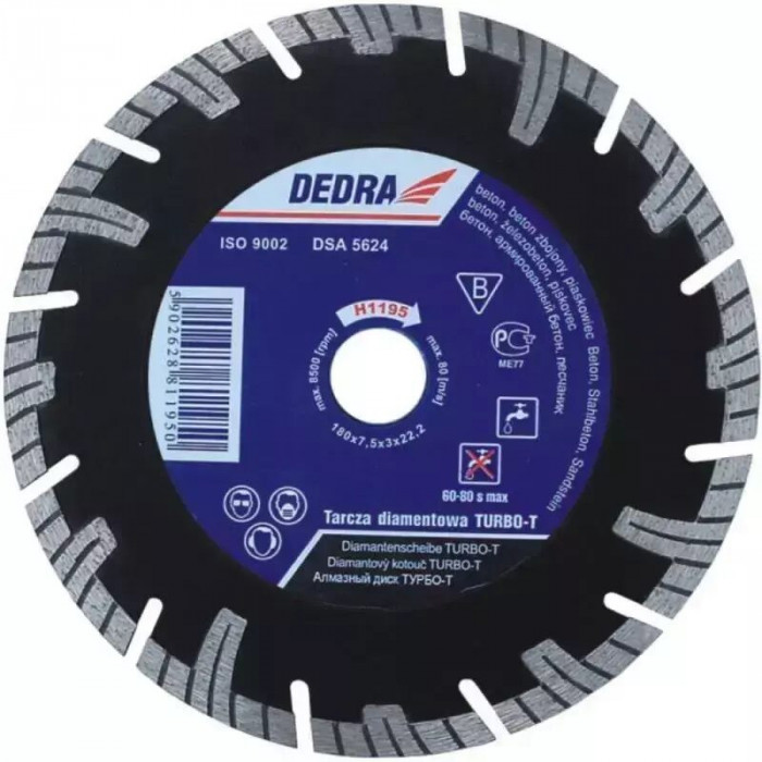 Disc diamantat segmentat pentru beton armat, 115mm, Dedra