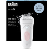 Epilator Braun Silk-&eacute;pil 5 5-500 Wet &amp;amp; Dry, MicroGrip, Smart Light, 28 de pensete, 2 viteze, Alb