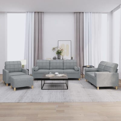 vidaXL Set de canapele cu perne, 4 piese, gri deschis, material textil foto