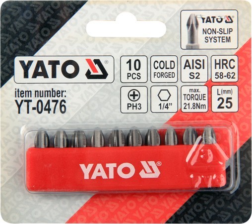 Set 10 biti cruce PH3x25 mm YATO