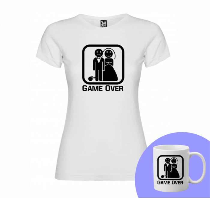 &quot;Game Over&quot; Set Personalizat &ndash; Tricou + Cană Alb XL