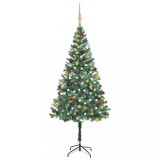 VidaXL Brad Crăciun artificial pre-iluminat globuri/conuri pin, 180 cm