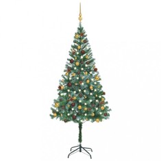 vidaXL Brad Crăciun artificial pre-iluminat globuri/conuri pin, 180 cm