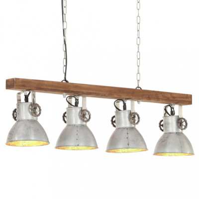 vidaXL Lampă suspendată industrială, argintiu, lemn de mango, E27 foto