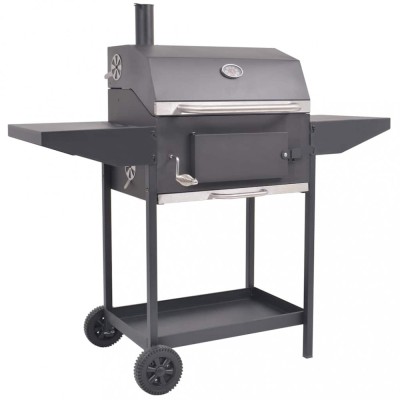 vidaXL Grătar barbecue cu cărbuni, afumătoare și raft jos, negru foto