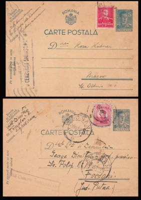 1943-1944 Romania - 2 CP intreguri cu stampile de cenzura SIGHISOARA 6 / 15 foto