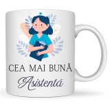 Cana alba personalizata &ldquo;Cea mai buna asistenta&rdquo;, INOVATIX&reg;. 330 ml, Oem