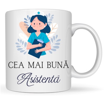 Cana alba personalizata &amp;ldquo;Cea mai buna asistenta&amp;rdquo;, INOVATIX&amp;reg;. 330 ml foto