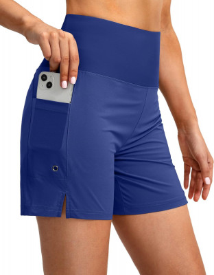 Pantaloni scurți scurți cu talie &amp;icirc;naltă pentru femei cu buzunare pentru telefon foto