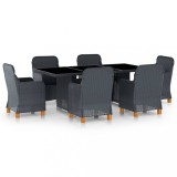 vidaXL Set mobilier exterior cu perne, 7 piese, gri &icirc;nchis, poliratan