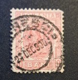 Regele Carol I ("Cifre &icirc;n Colțuri / Banderolă", 1885&ndash;1889) - 10 BANI Roșu (Ștampilat cu Datier Clar din 1893") RO1
