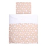 Set lenjerie pat 7 piese, bumbac ranforce, pentru pat balansoar First Dreams, Beige Stars