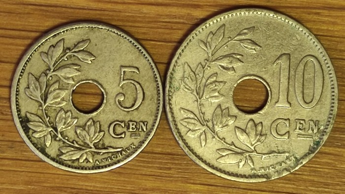 Belgia - set flamand de colectie - 5 + 10 centimes 1920 1922 superbe - Albert I