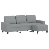 Canapea cu 3 locuri si taburet, gri deschis, 180 cm, textil