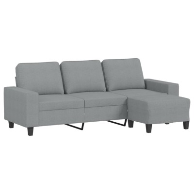 Canapea cu 3 locuri si taburet, gri deschis, 180 cm, textil foto