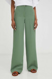 Answear Lab pantaloni femei, culoarea verde, drept, high waist