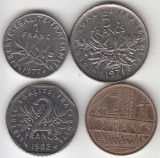 FRANTA - SET 1 Franc 1977+ 2 Francs 1982 +5 Francs 1971 +10 Francs 1977 , LF1.27
