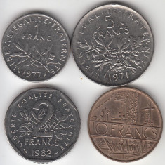 FRANTA - SET 1 Franc 1977+ 2 Francs 1982 +5 Francs 1971 +10 Francs 1977 , LF1.27