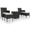 Set mobilier gradina, 5 piese, negru, poliratan si lemn acacia