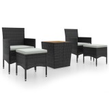 Set mobilier gradina, 5 piese, negru, poliratan si lemn acacia