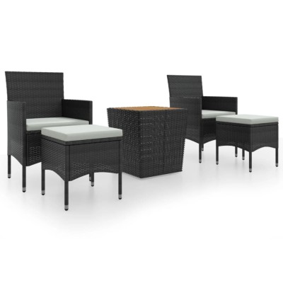 Set mobilier gradina, 5 piese, negru, poliratan si lemn acacia foto