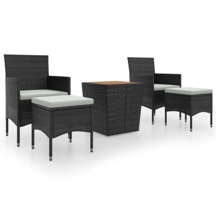 Set mobilier gradina, 5 piese, negru, poliratan si lemn acacia