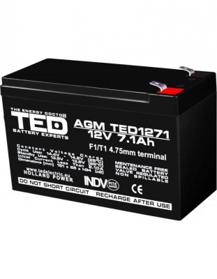 Acumulator AGM VRLA 12V 7,1A dimensiuni 151mm x 65mm x h 95mm F1 TED Battery Expert Holland TED003416 (5) SafetyGuard Surveillance foto