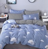 Cumpara ieftin Lenjerie Pat Malamute Fx052, Bumbac, 4 Piese, Fara Elastic, Albastru, Gri