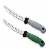 Cumpara ieftin Set doua cuțite pentru filetat DEPOX&reg;, lamă curbată din oțel inoxidabil cu alveole, m&acirc;ner ergonomic, 29 cm, verde.gri