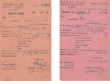 Rom&acirc;nia, Banat Film, 2 buletine de expediție, Timișoara 1946 și 1947