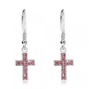Cercei argint - cruce cu zircon roz | Okazii.ro