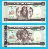 Eritreea SET 2x (p#1+2) 1+5 Nakfa 1997 UNC 'Portret triptic' serie: diverse; (ROG CITITI DETALIILE!)