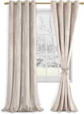 Set doua draperii catifea blackout, crem roze foto