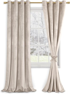 Set doua draperii catifea blackout, crem roze foto