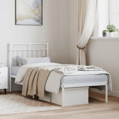 vidaXL Cadru de pat metalic cu tăblie, alb, 75x190 cm foto