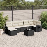vidaXL Set mobilier de grădină cu perne, 8 piese, negru, poliratan