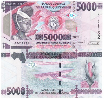 Guineea 5 000 Francs 2022 P-new UNC foto