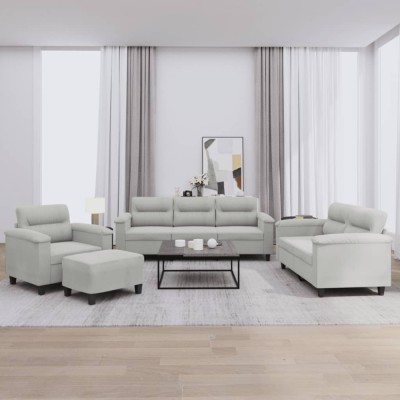 vidaXL Set de canapele cu perne, 4 piese, gri deschis, microfibră 3202297 foto