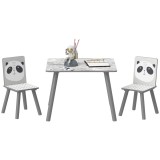 ZONEKIZ Set Masă și 2 Scaune pentru Copii de 3-8 Ani cu Desene de Animale, 60x60x44 cm, Gri | Aosom Romania