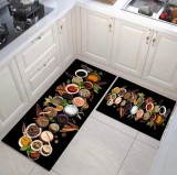 Set 2 Covoare Bucatarie Negre Condimente, 50x60 cm + 50x120 cm, Poliester, Lavabile, Antiderapante