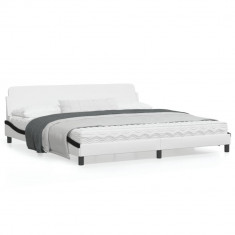 Cadru de pat cu tablie alb si negru 200x200cm piele artificiala foto