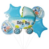 Set 5 baloane folie, 45cm &ndash; 68cm, forma carucior, it&rsquo;s a boy &ndash; baby boy, albastru, Ropet