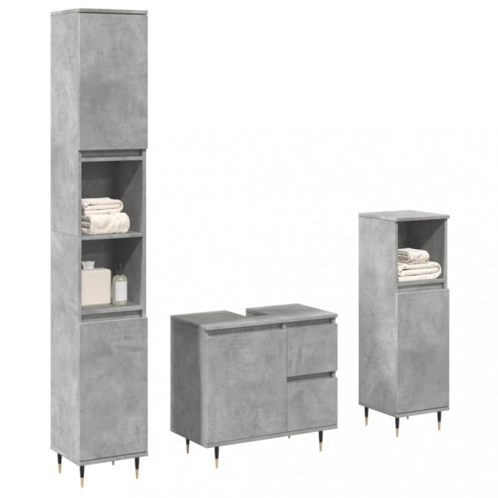 vidaXL Set mobilier de baie, 3 piese, gri beton, lemn compozit 3324955