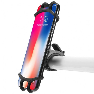 Suport smartphone pentru bicicleta, 4-7 inch, montare pe ghidon, silicon, negru foto