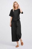 Women's Linen Look Short Top and Pants Black Set