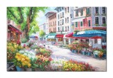 Cumpara ieftin Tablou pictat manual GIGANT living, Aleea florilor, o zi minunata, 150x100cm ulei pe panza in cutit efect 3D, gata de agatat pe perete