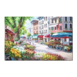 Tablou pictat manual GIGANT living, Aleea florilor, o zi minunata, 150x100cm ulei pe panza in cutit efect 3D, gata de agatat pe perete